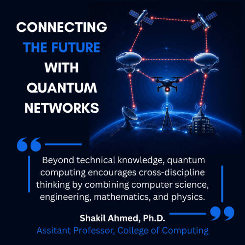 Image showing quantum networking with with the title: Connecting the future with quantum networks